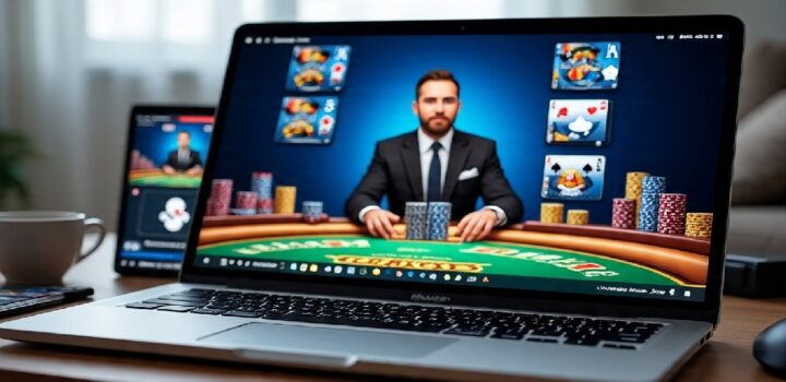 ilustrasi permian live casino di sebuah laptop